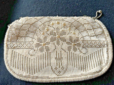 VTG CZECHOSLOVAKIA TAGGED  SEED BEAD EVENING PURSE, PEARLS  BEADS, ZIPPER