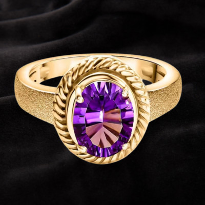 Gorgeous 18k Gold Vermeil Sterling Silver Concave Cut Zambian Amethyst Ring