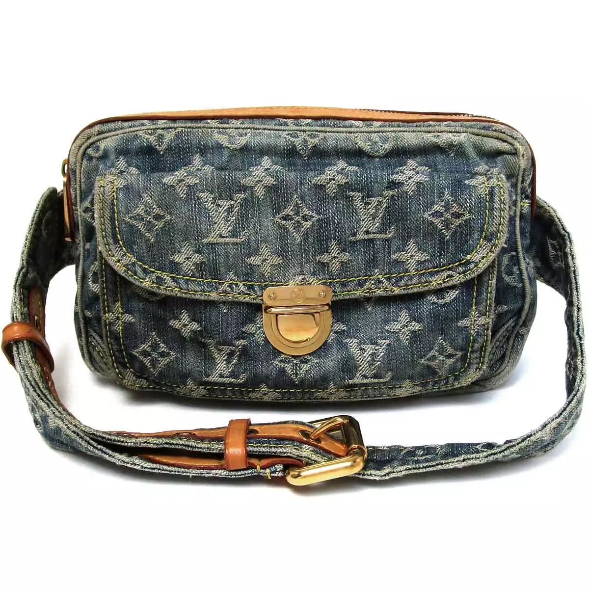 LOUIS VUITTON Bum Bag M95347 Blue Monogram Denim Fanny Pack Pouch Used  230411T