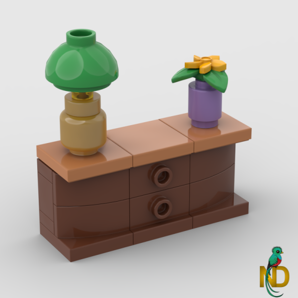 LEGO Dresser Nightstand with Built-in Lamp and Flower Decor-image