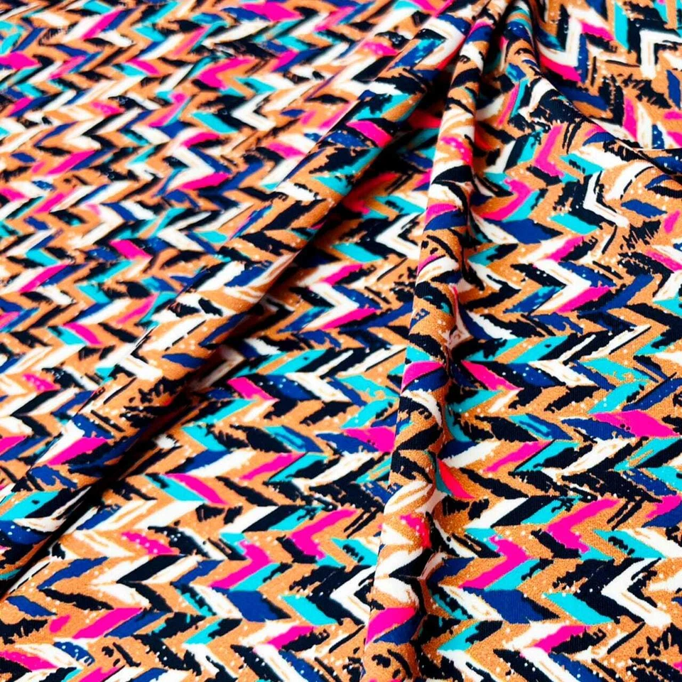 Tela de Spandex Color Zig Zag Estampado 4 Vías Elástico por Yarda para Trajes de Baño Foto 2 de 4