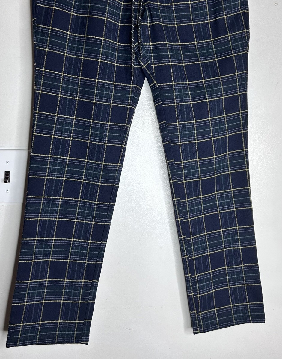 PacSun Arlo Navy Plaid Multi Menswear Trousers Pants Joggers Drawstring Sz  Small - Main Image