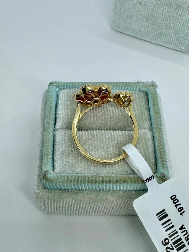 1Ct Pear Cut Lab-Created Red Ruby Flower Engagement Ring 14K Yellow Gold Plated - Image 4 of 4