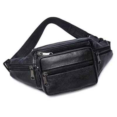 Sac Banane Cuir Homme Femme Unisexe Voyage Randonnée Sport Smartphone Noir - Photo 1/3