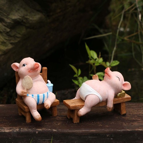 Resin Pig Figurine Pig Garden Statue Little Pig Sculpture Rustic Statue