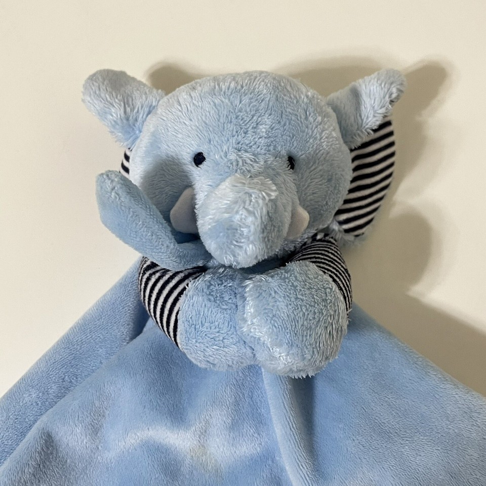 Carter's Blue Elephant Security Blanket Lovey Lovie Rattle Striped