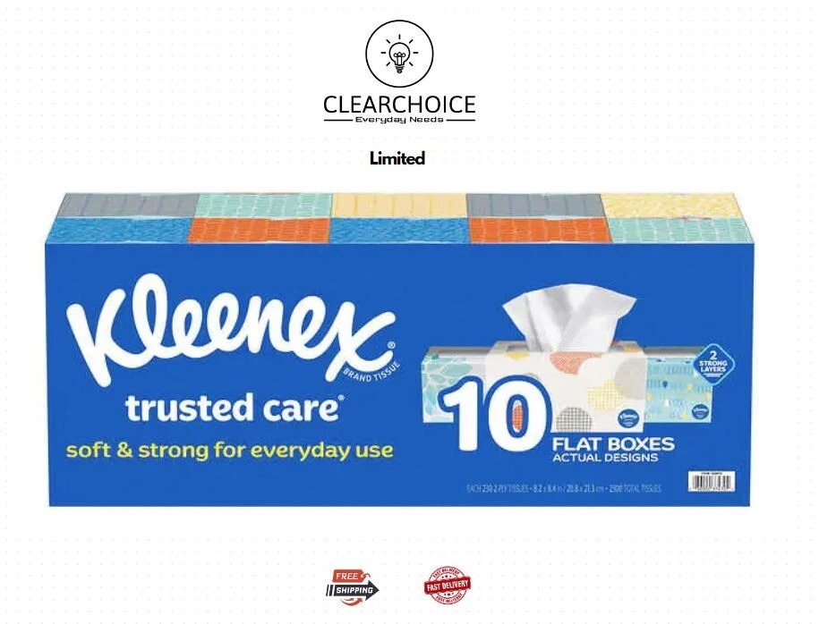 Kleenex Trusted Care Everyday Facial Tissues, Family Box - 10 Boxes - 230 Per...