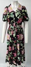 Andrew GN ALTERED Black Floral Print Belted V-Neck Midi Dress sz 38