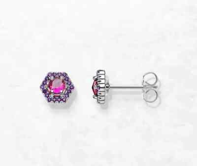 Sterling Silber Roter Oktober Sechseck Ohrstecker