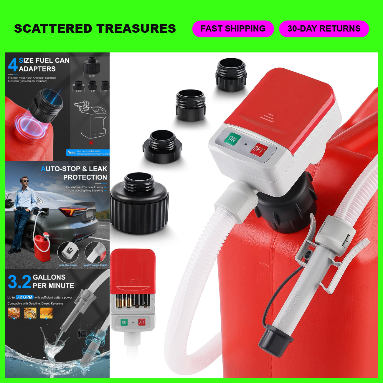 Portable Fuel Transfer Pump 3.2GPM Auto-stop Sensor, Heavy Duty, Red Color