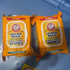 Arm & Hammer Ultra Max Face & Body Wipes Fresh Scented  30 Wipes Each . (2packs)