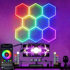 Hexagon Garage Lights RGB 8 Grid LED Ceiling Light for Car Shop Gym Gaming