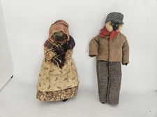 Pair Of Vintage Dried Apple Head Dolls Artisan Folk Art Male And Female Used 