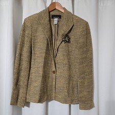 Jones New York Blazer Women's Size 14 Beige Classic Career Jacket with Brooch