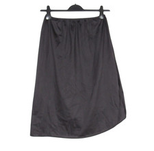 VTG VANITY FAIR Silky Smooth NYLON Black LACE HEM High Slit HALF SLIP Sz L