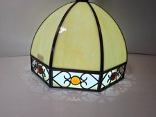Vintage Tiffany Style Lamp Ceiling Shade In Metal Frame Amber Cream