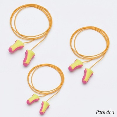3X BOUCHONS DOREILLES HONEY-LL-30, HOWARD LEIGHT, PAIRE SAC EN POLY, AVEC CORDON