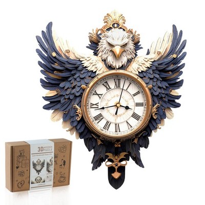 Rnfinewow 3D Wooden Puzzles for Adults, Bald Eagle Clock with Pendulum Model