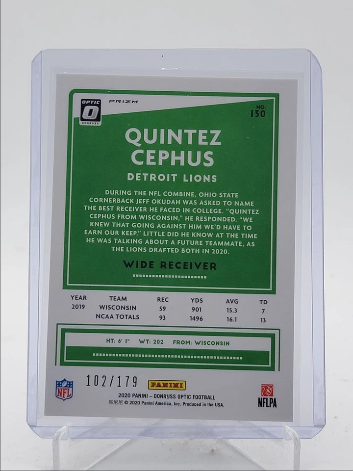 QUINTEZ CEPHUS 2020 DONRUSS OPTIC ROOKIE BLUE PRIZM LIONS RC /179 Q0398 - Image 2 of 2