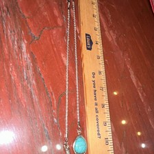 Silver Box Chain Necklace with Turquoise Oval...