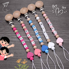 Personalised Name Silicone Dummy Clip Wood Flower Pacifier Chain Strap Gifts New
