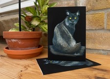 Black Cat Pet Portrait, Folded Notecards with Envelopes