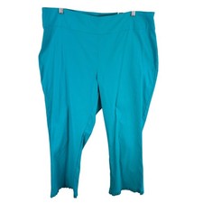 Crown & Ivy NWT Turquoise Cropped Pants Ruffle Hem Casual Womens Size Plus 18W