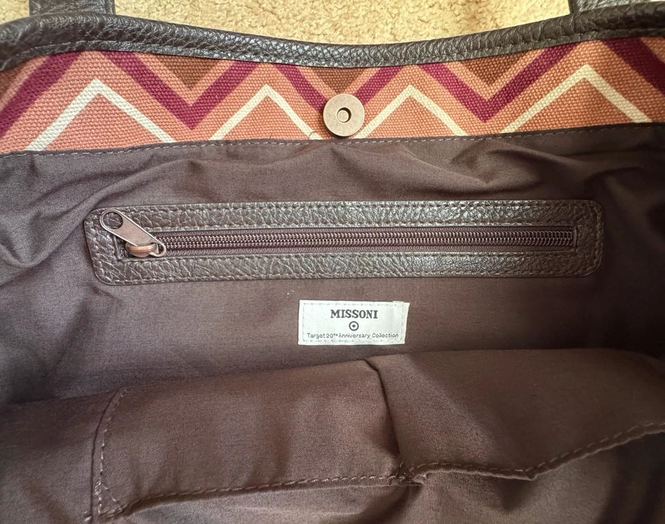 NEW Missoni For Target Large Brown Zigag Chevron Canvas Tote Bag Designer Ltd Ed - Image 4 of 4
