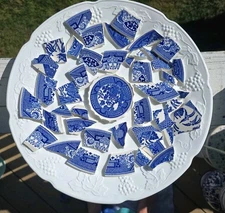 Broken China Cut Vintage Blue Willow Plates  Mosaic Pieces Tiles Varied Sizes