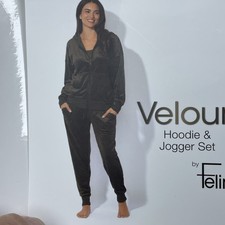 Felina Women's M Velour Hoodie Jogger Set Green e0010