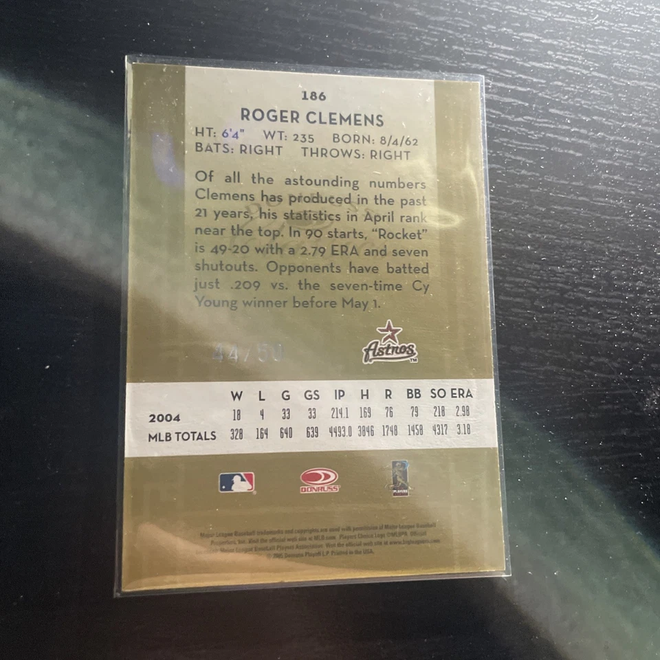 2005 Donruss Timeless Treasures Baseball Roger Clemens NUMBERED 44/50  - Image 2 of 4