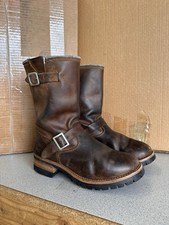 Vintage men  s Brown Leather Engineer Boots Size 8 D Rockabilly Biker Harness