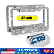 2pcs Bling License Plate Frame Glitter Crystal Sparkling Rhinestone Diamond Caps