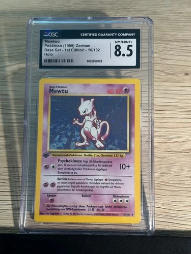 CGC 8.5 Mewtwo 1999 Base Set 1st Edition 10/102 Holo German Pokemon Card