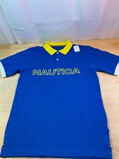 New Boy's Nautica Polo Shirt in Royal Blue says Nautica in Yellow Size XL-18/20 