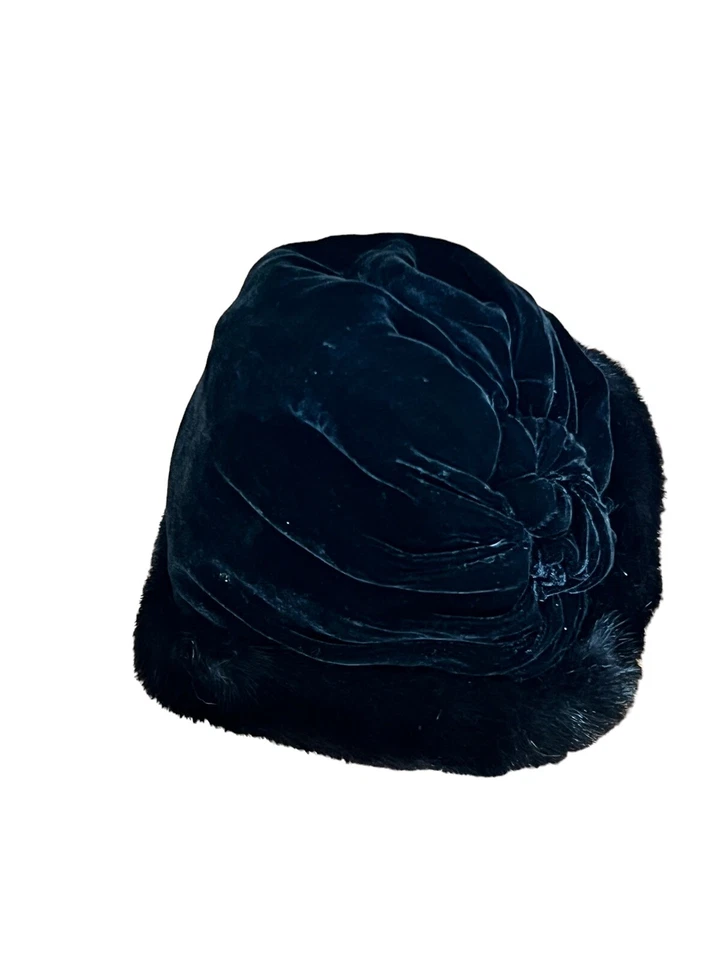 GABRIELA LIGENZA MADE IN ITALY SOMBRERO TERCIOPELO NEGRO RIBETE PIEL Foto 2 de 4