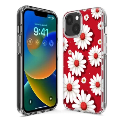 daisy　iPhone8 For Apple iPhone 7/8 Plus Shockproof Hybrid Case, Red White Daisy