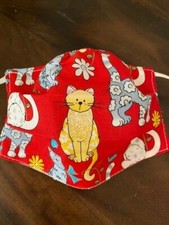 REUSABLE FACE MASK, CAT PRINT FACE MASK, UNISEX ADULT, 100 COTTON
