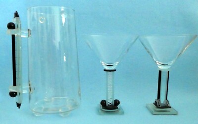 GEORGE PONZINI ART GLASS 2 Martini Champagne GLASSES & PITCHER Handcrafted RARE