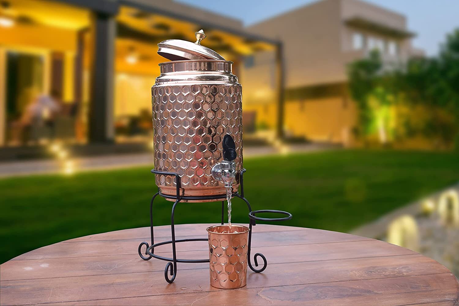 5 Litre Hammered Copper Water Dispenser (Matka)Container Pot with 1