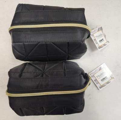 2 Pk: Modella Quilted Frame Clutch Cosmetic Bag - Black  - E9G