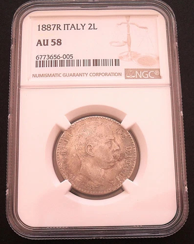1887 R Italy 2 Lire, NGC AU details, nice silver coin     #1773,  # 55-19