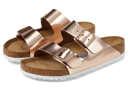 Birkenstock Women's Arizona Rose Gold Metallic Birko-Flor 41 Narrow Brand NEW - Bild 2 von 5