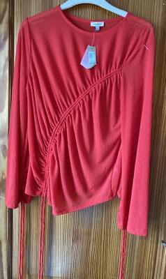 Damen Bluse Top Rundhals Rot Oberteil River Island Größe 8 Neu Etikett Gerafft 