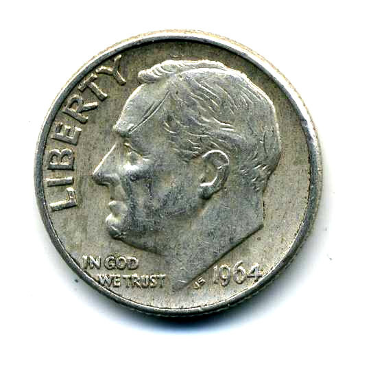 1964 D Roosevelt Dime US 10 Cent U.S America SILVER UNITED STATES 10c Coin #7400