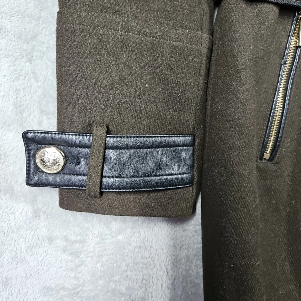 Gabardina Guess para mujer verde oliva oscuro mezcla de lana forro floral satinado talla L Foto 4 de 4