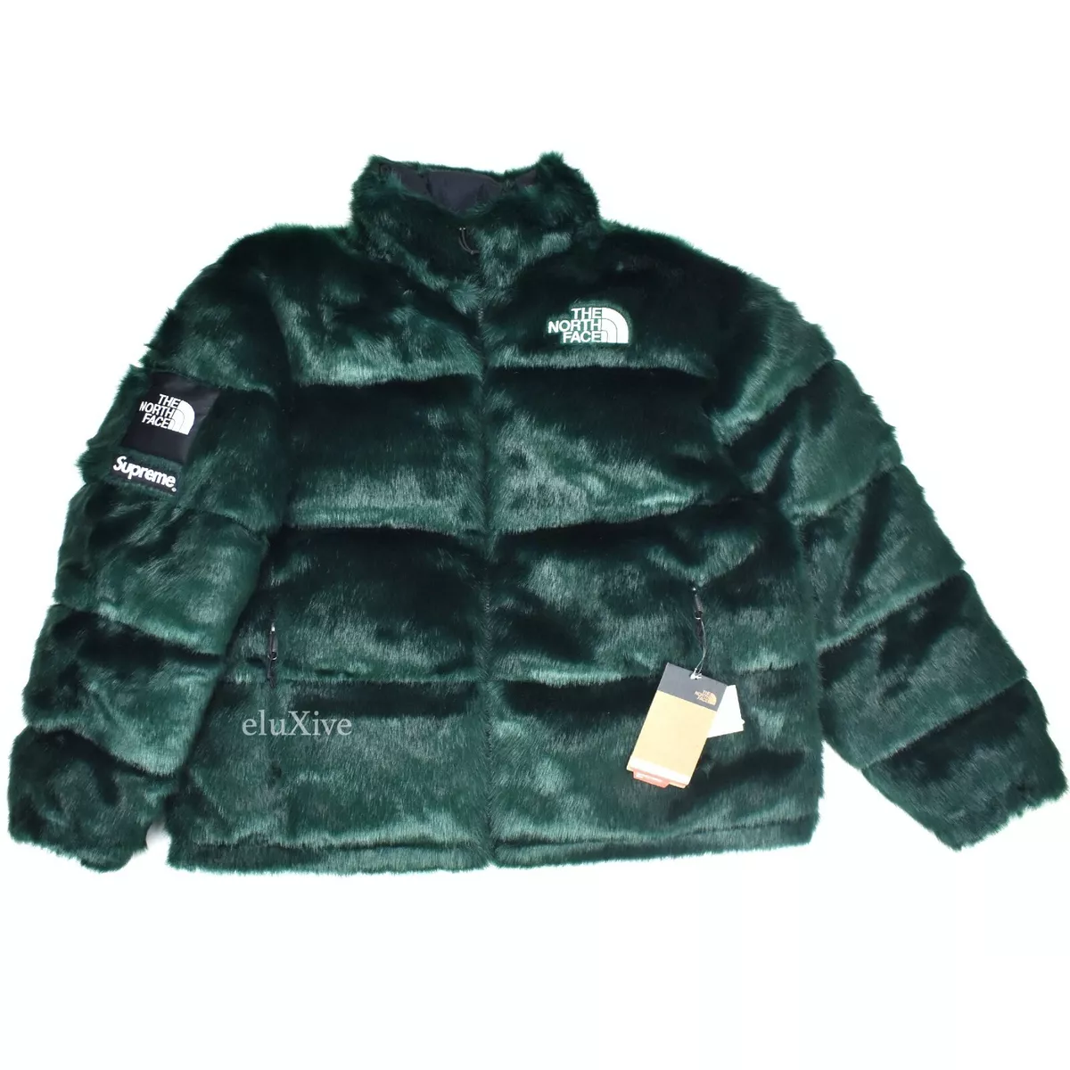 NWT Supreme The North Face Green Faux Fur Nuptse Puffer Jacket Men's L  AUTHENTIC