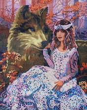 Needlepoint Tapestry Painted Canvas Gobelin - Girl with Wolf. 11870 20"x24"