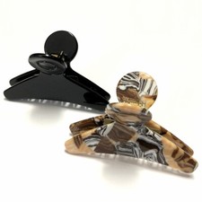 Hair Claw Stripes Pattern Triangle Salon Jaw Clip Brown Black New Made in France