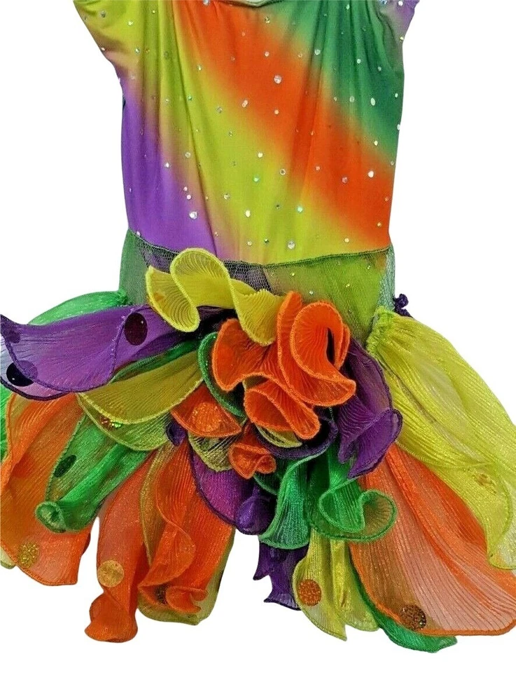 Disfraz de Baile Pequeño Púrpura Verde Flor Competidor Piedra Artística Niñas Foto 2 de 4